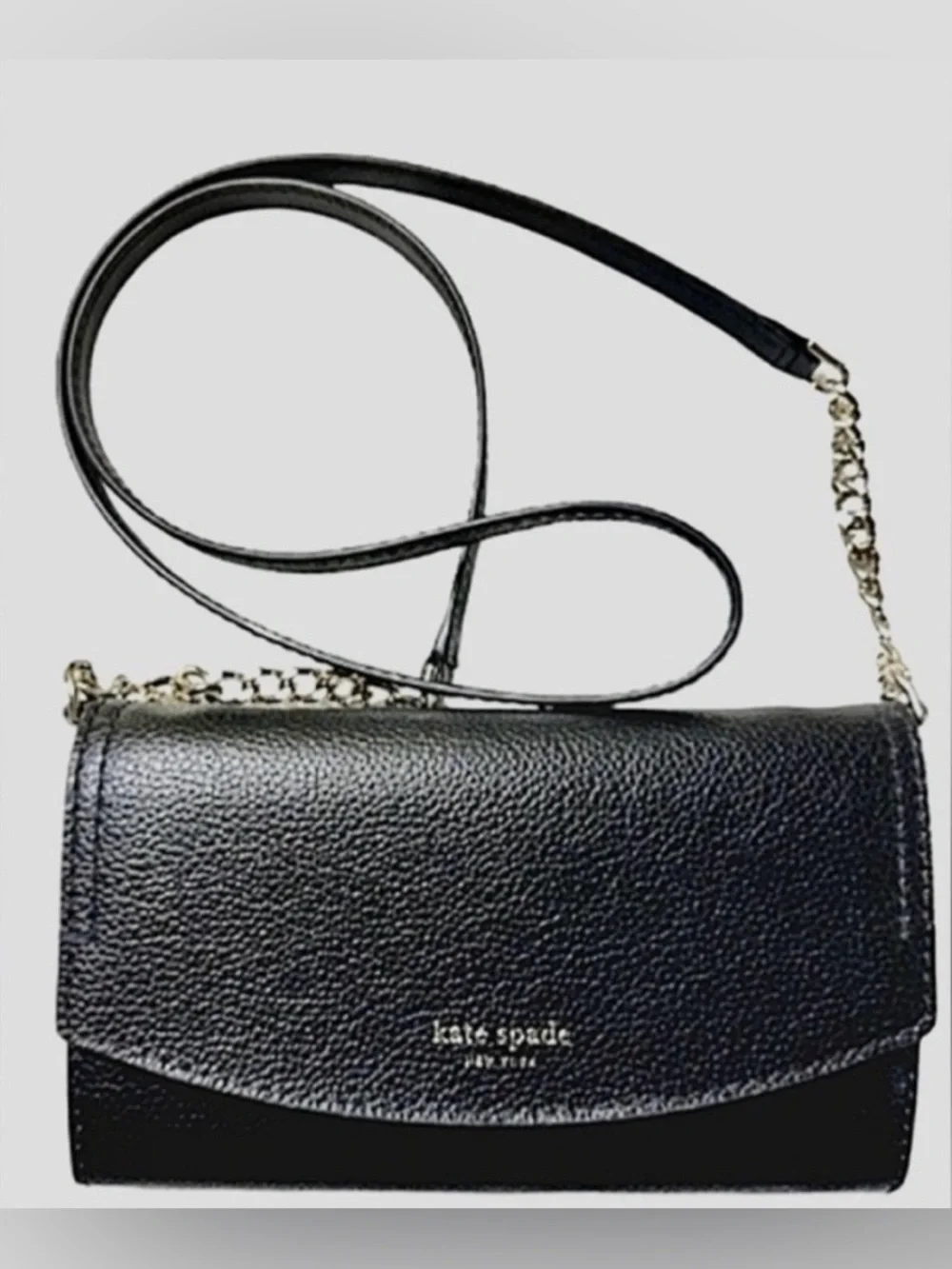 NEW! Kate Spade Eva Wallet On A Chain – Black Pebbled Leather